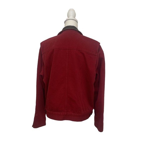 Vintage Jones Jeans Women's Red Denim Jacket Metal Buttons Leather Colla… - Picture 3 of 13